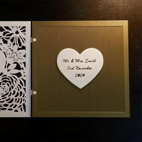 Detailed view of luxury 3D printed wedding invite showing precise lettering and floral details for B2B clients