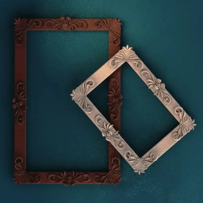 Ornate Baroque-style frame featuring LV monogram and ICCV lettering on dark teal background