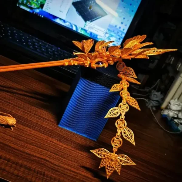 Close-up view of custom 3D printed Chinese hairpin showcasing traditional designs and quality craftsmanship
