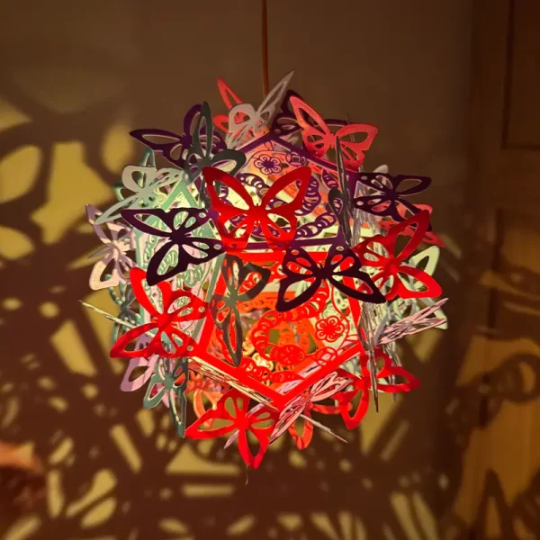 Close-up of 3D printed butterfly lantern showing detailed cut-outs and warm glow, ideal for Spring Festival decor and B2B clients
