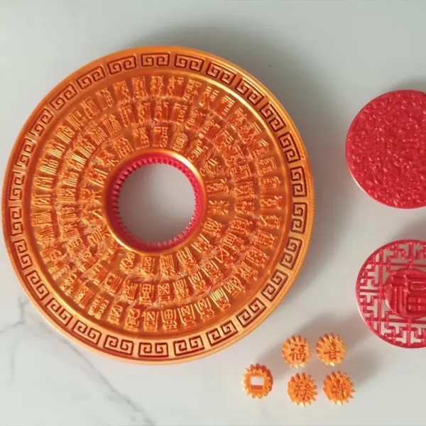 Close-up view of intricate 3D printed fortune plaque showing traditional Chinese characters and patterns for B2B clients