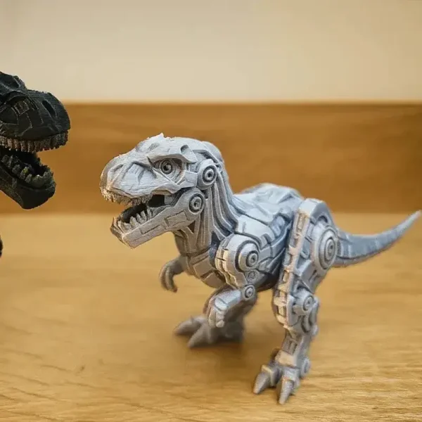 Detailed view of cyber dinosaur sculpture highlighting advanced 3D printing quality and customization options