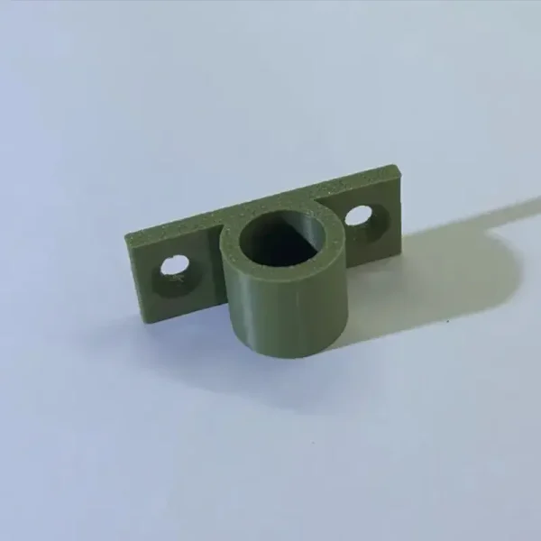 3D printed wall-mounted support bracket in olive-green color with mounting holes on white background