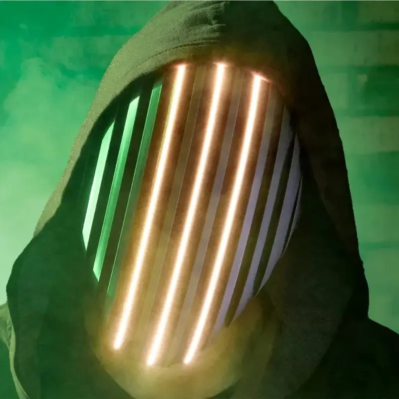 3D printed futuristic face gear with geometric patterns and soft glow, designed for B2B clients
