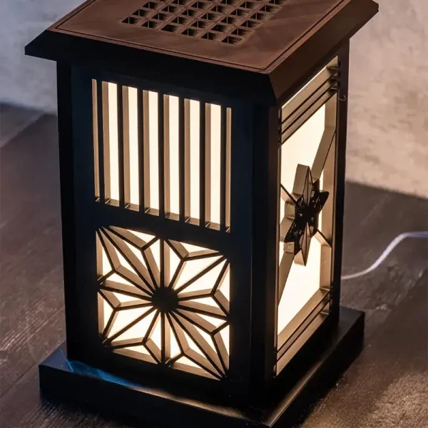 Detailed view of 3D printed geometric lantern showcasing precision cut-outs and modern design for overseas markets