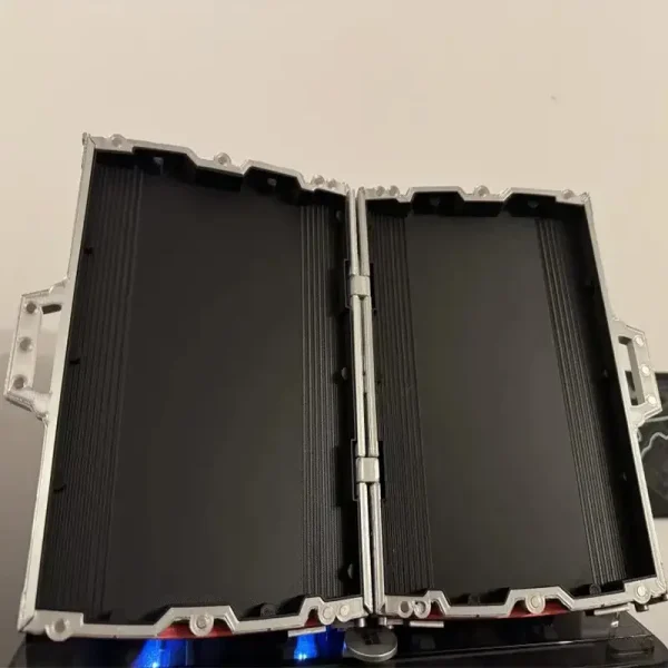 Detailed view of armor-inspired business case showcasing advanced 3D printing quality for B2B use