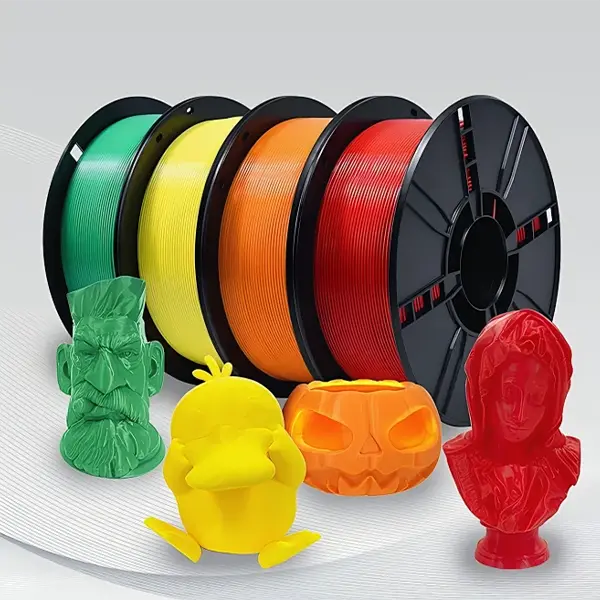 A single 3D printed part showing a rigid white PLA structure with a black flexible TPU hinge and red soluble support material being washed away, demonstrating multi-material FDM capabilities.