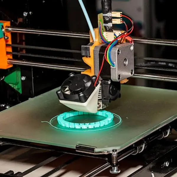 A visual timeline showing a 3D CAD model, a precision-printed white Nylon part fresh off an industrial FDM printer, and finally, a batch of identical finished parts ready for shipping, demonstrating scalable production.