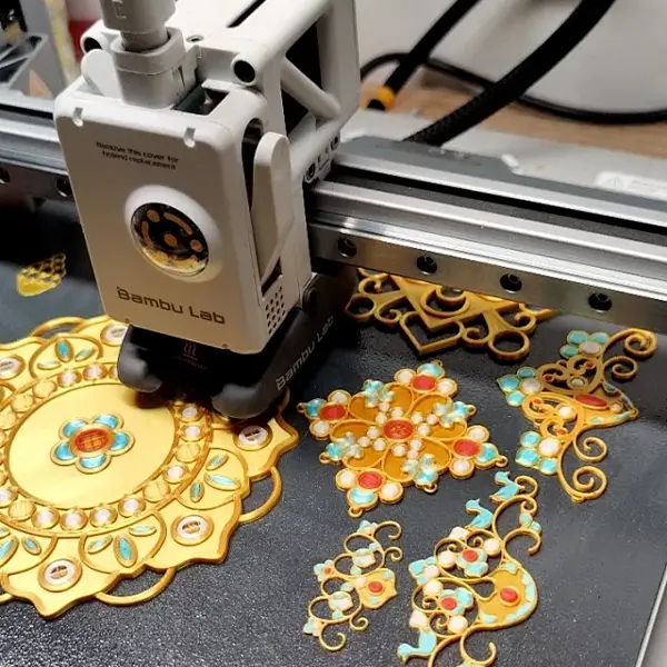 A composite image showing the low-volume 3D printing production process from digital CAD design to batch of finished industrial parts.